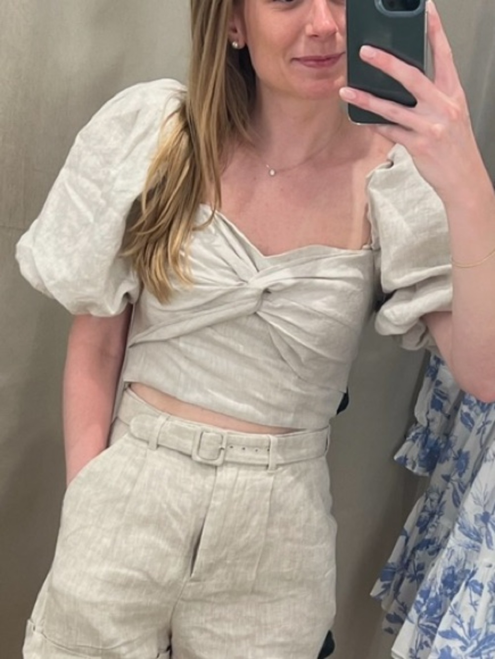 & Other Stories Linen Twist Front Puff Sleeve Crop Top - shorts available too!